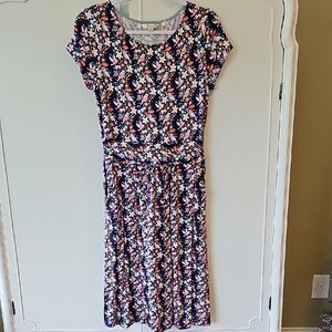 Boden Pink and Blue Midi Sundress Scoop Neck Short Sleeve